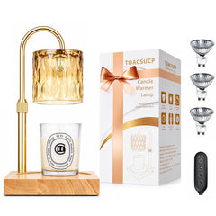 Candle Warmer Lamp with 3 bulbs showing wooden base and glass shade