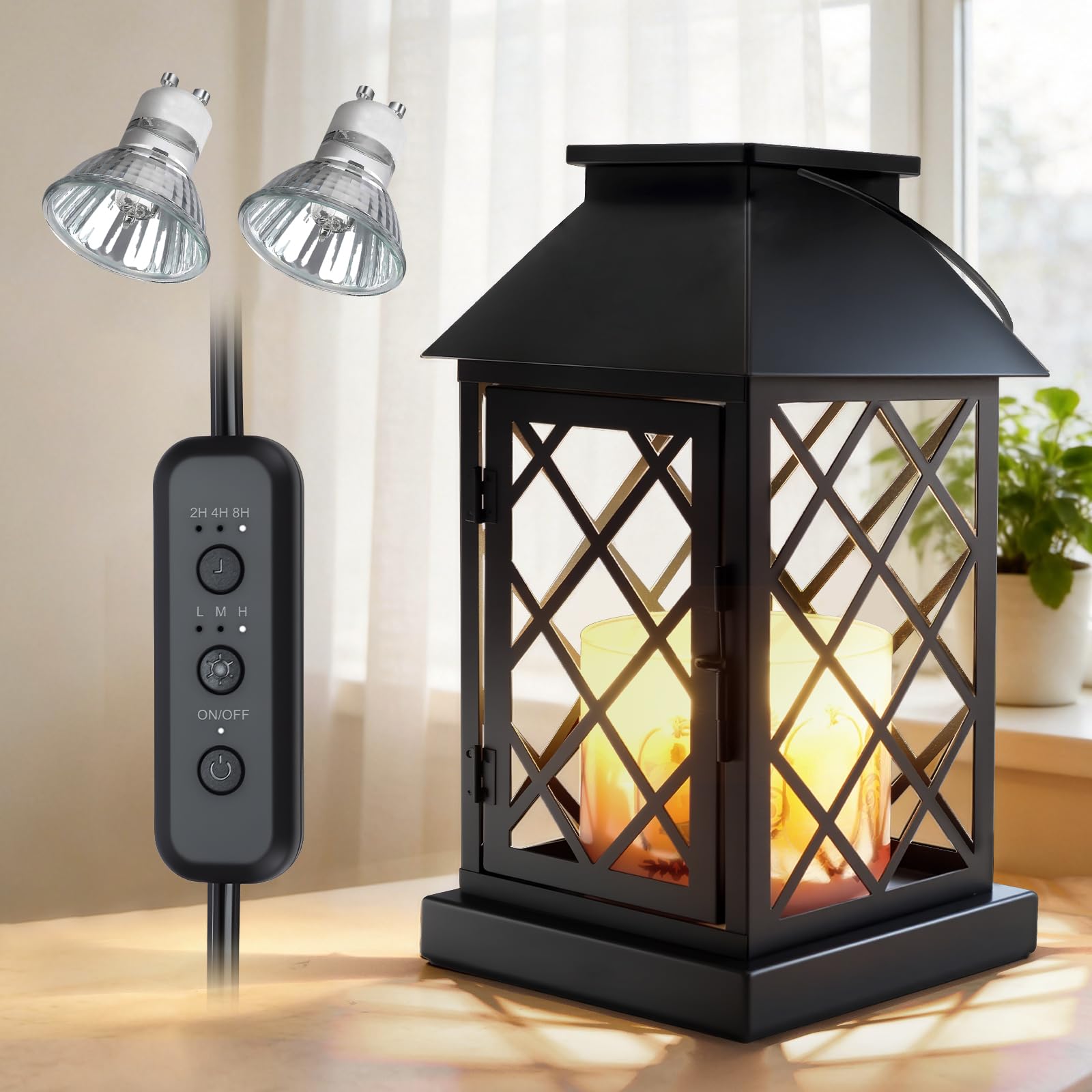 Candle Warmer Lamp with Timer metal frame with vintage lattice design