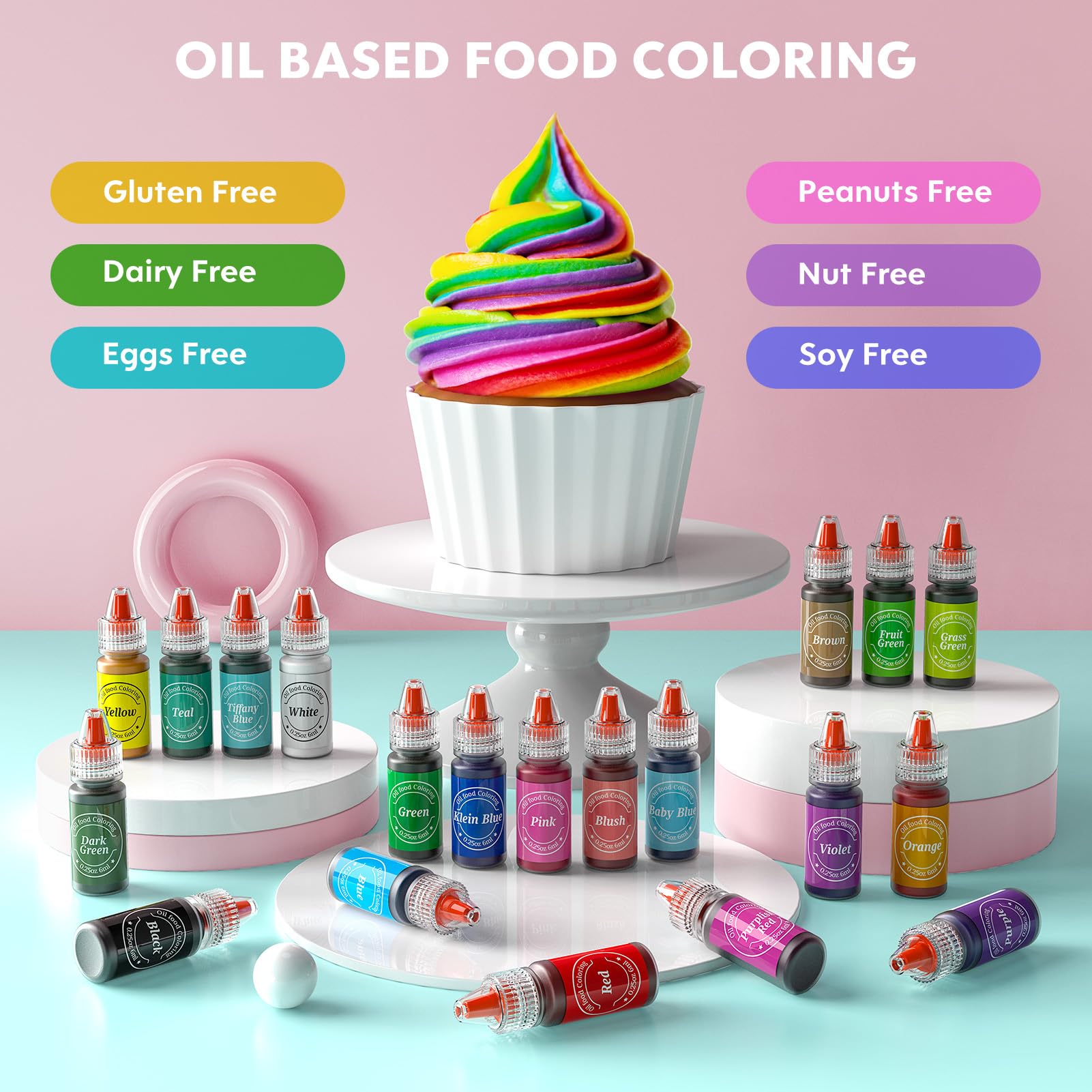Squeezable oil based coloring bottle for easy control