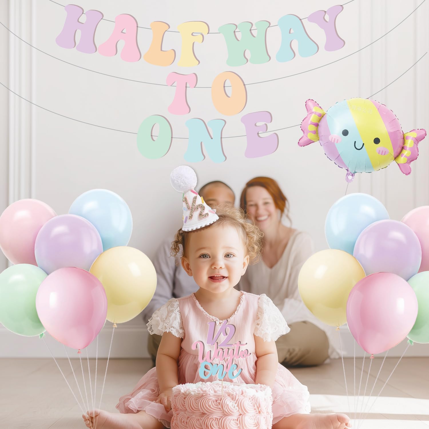 Candy theme macaron style party decorations for baby girl