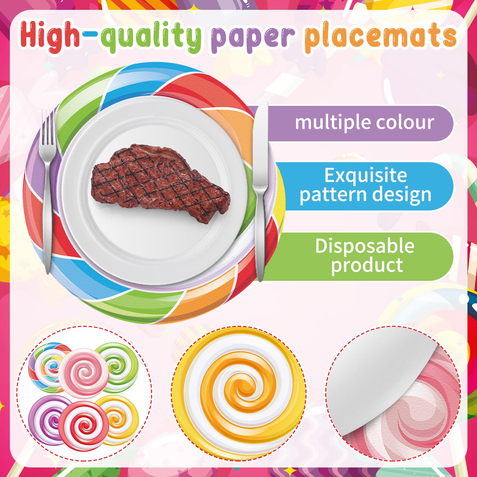 Disposable paper placemats by Hoolerry candy theme