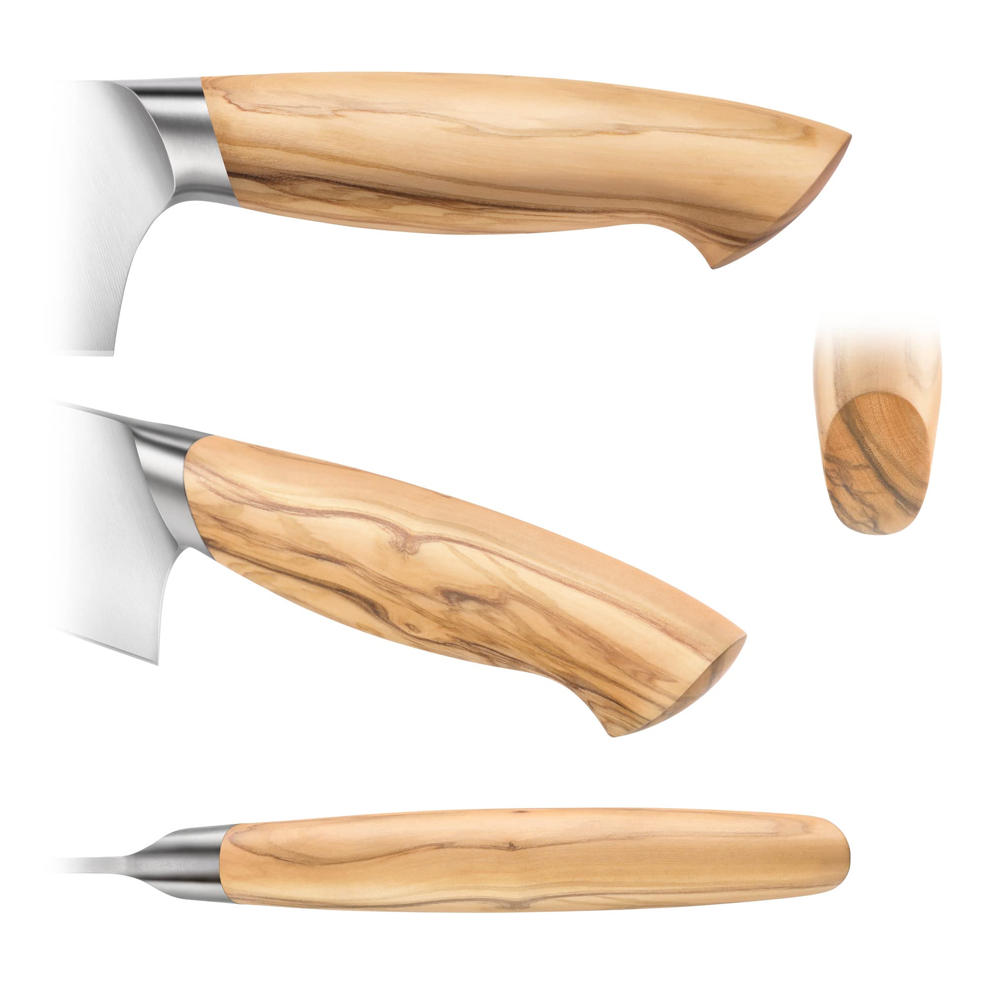 Olive wood handle detail on Cangshan OLIV Series 6 Inch Chef's Knife
