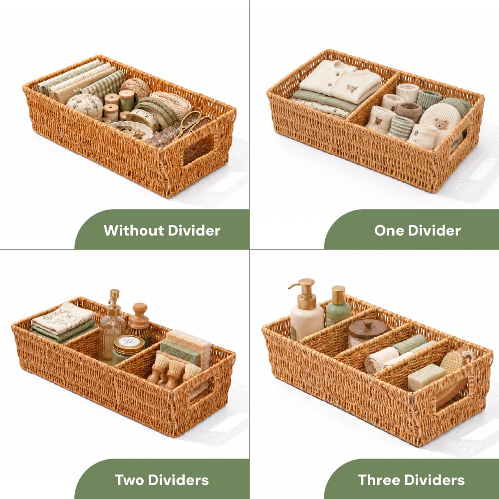 Top view of rattan storage baskets for pantry