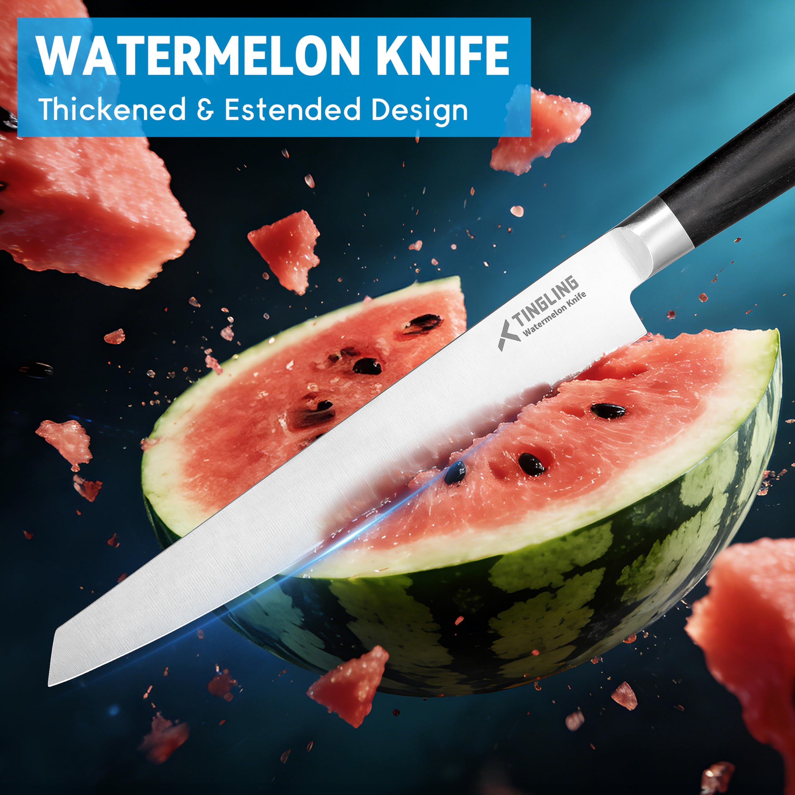 Extended blade for large fruits including watermelons