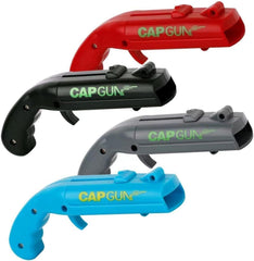 Cap gun bottle opener 4-piece set close up showing ABS plastic and metal components