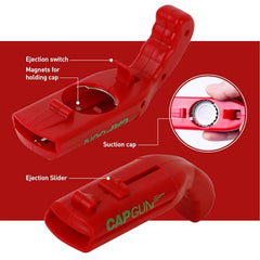 Cap gun bottle opener launcher image highlighting magnets and stainless mouth