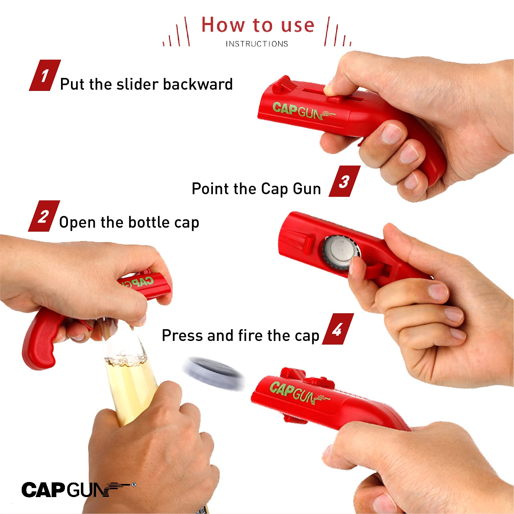 Cap gun bottle opener set ready for party use