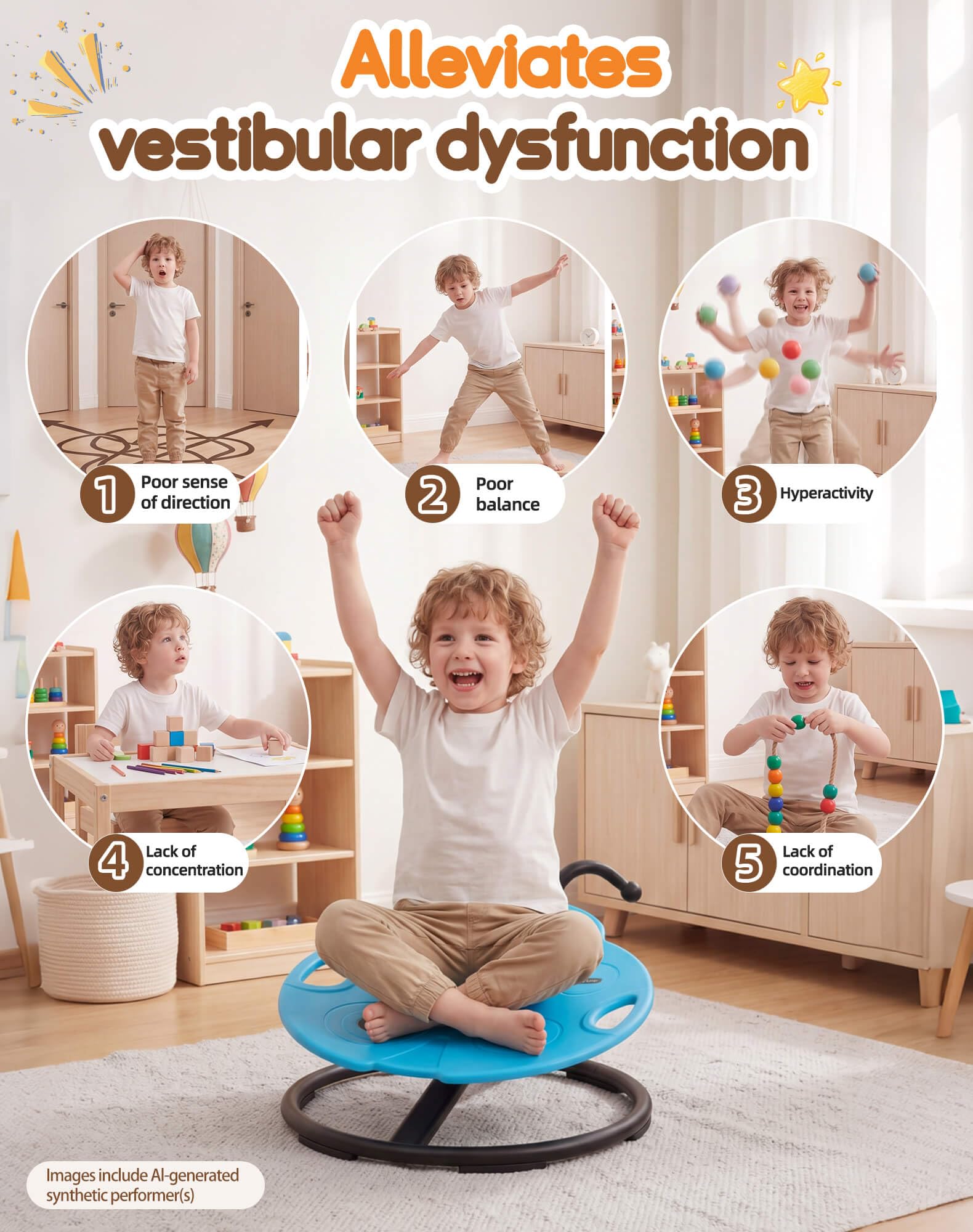 Contoured PP seat on a kid spinning chair