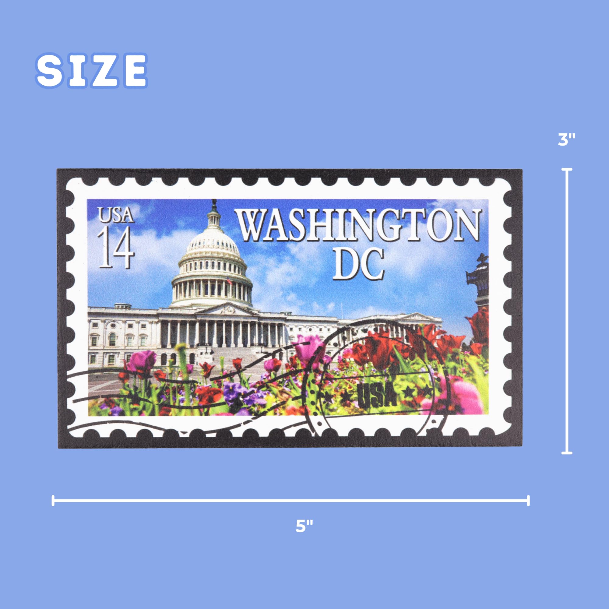 Capitol Building stamp design on colorful fridge magnet