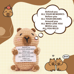 mini capybara crochet doll with encouraging words card