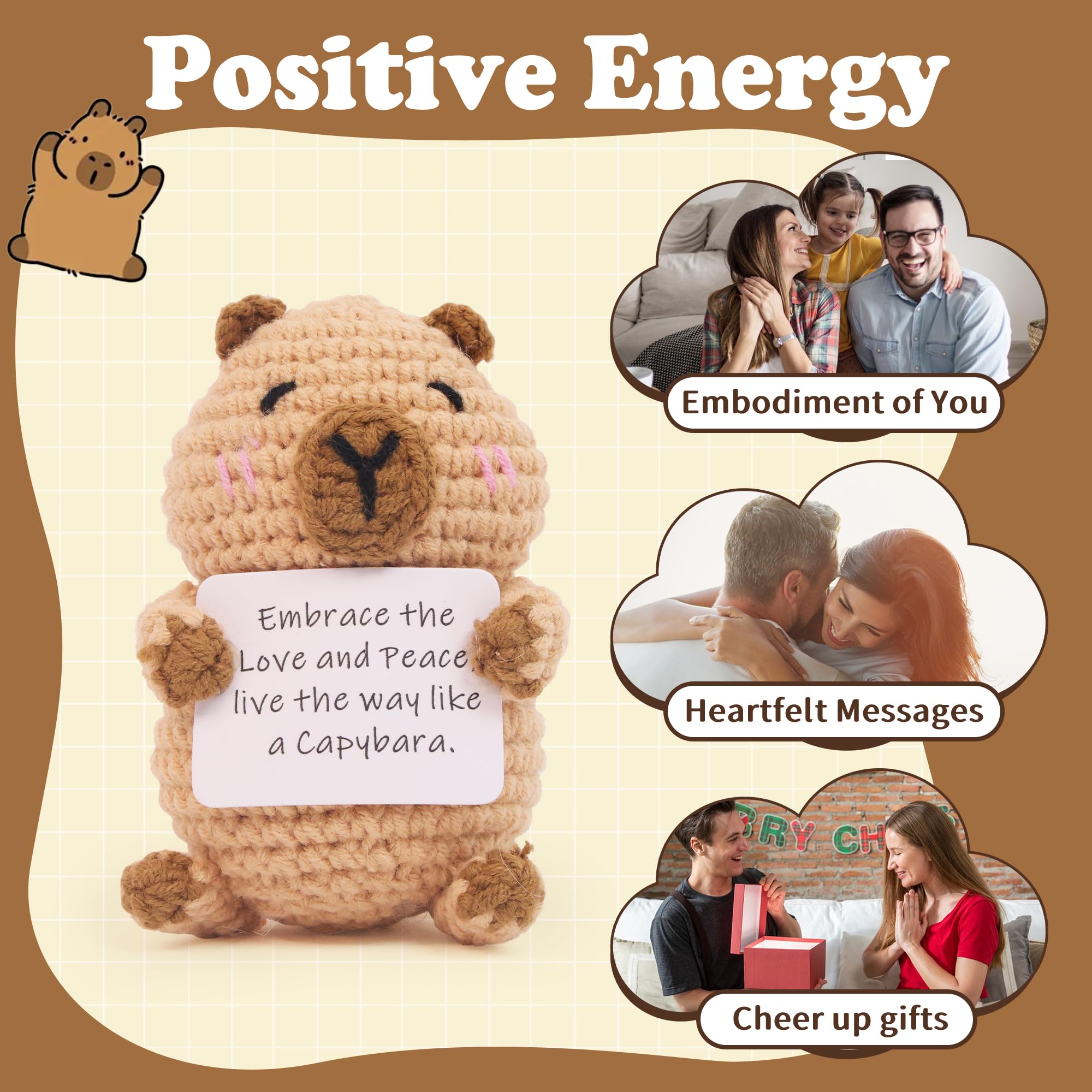 Capybara knitted doll with motivational card