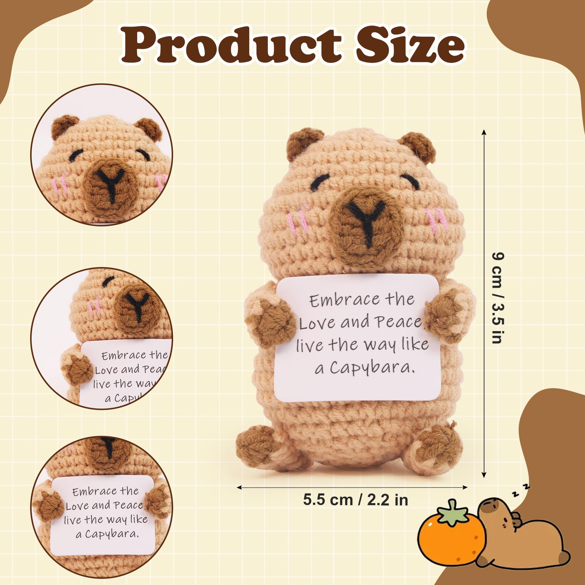 Capybara crochet animal gift with encouraging words card