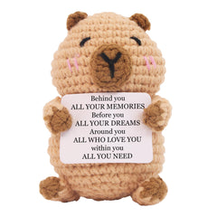 capybara toy knitted in wool with positive card