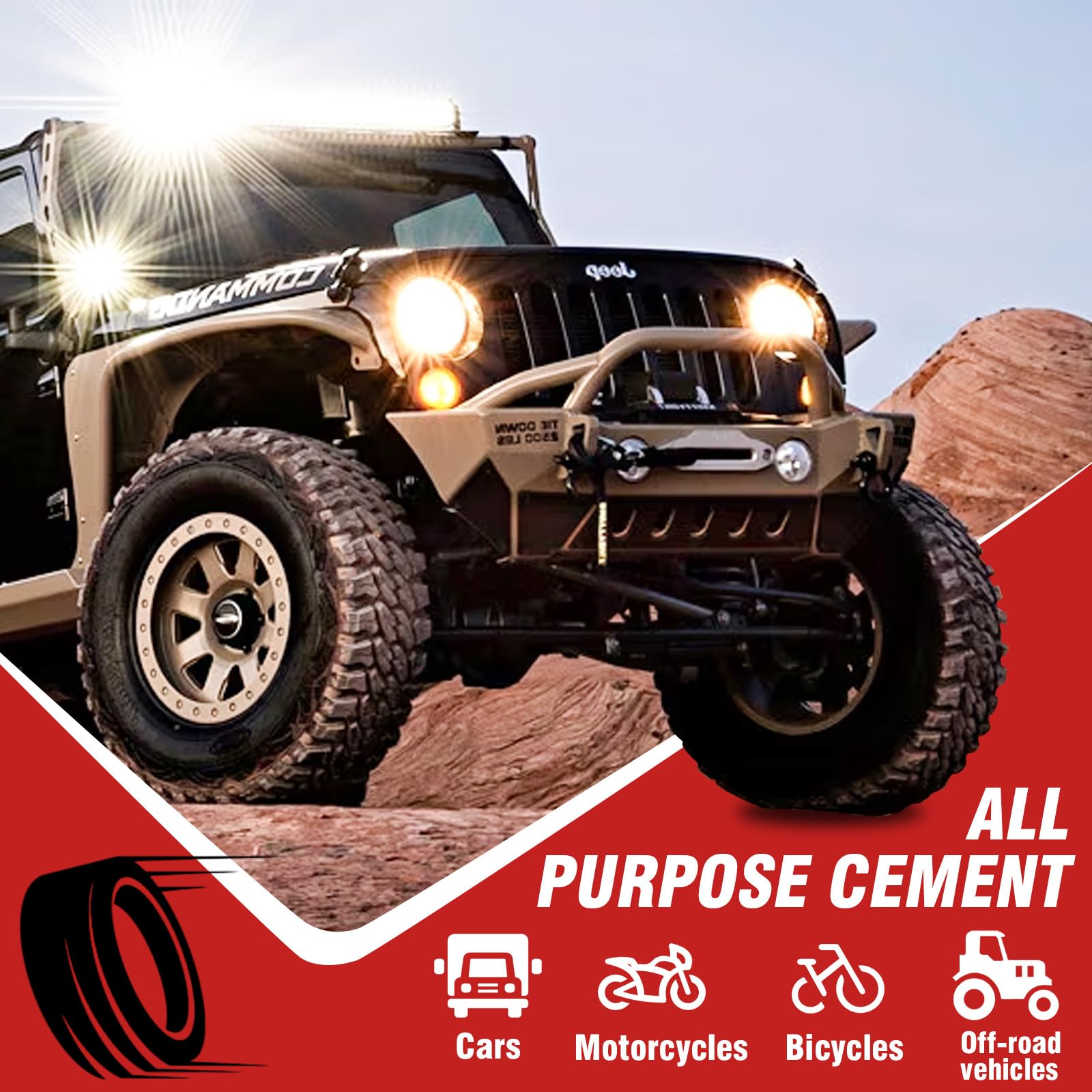 Cap features a built-in brush for easy application of tire cement