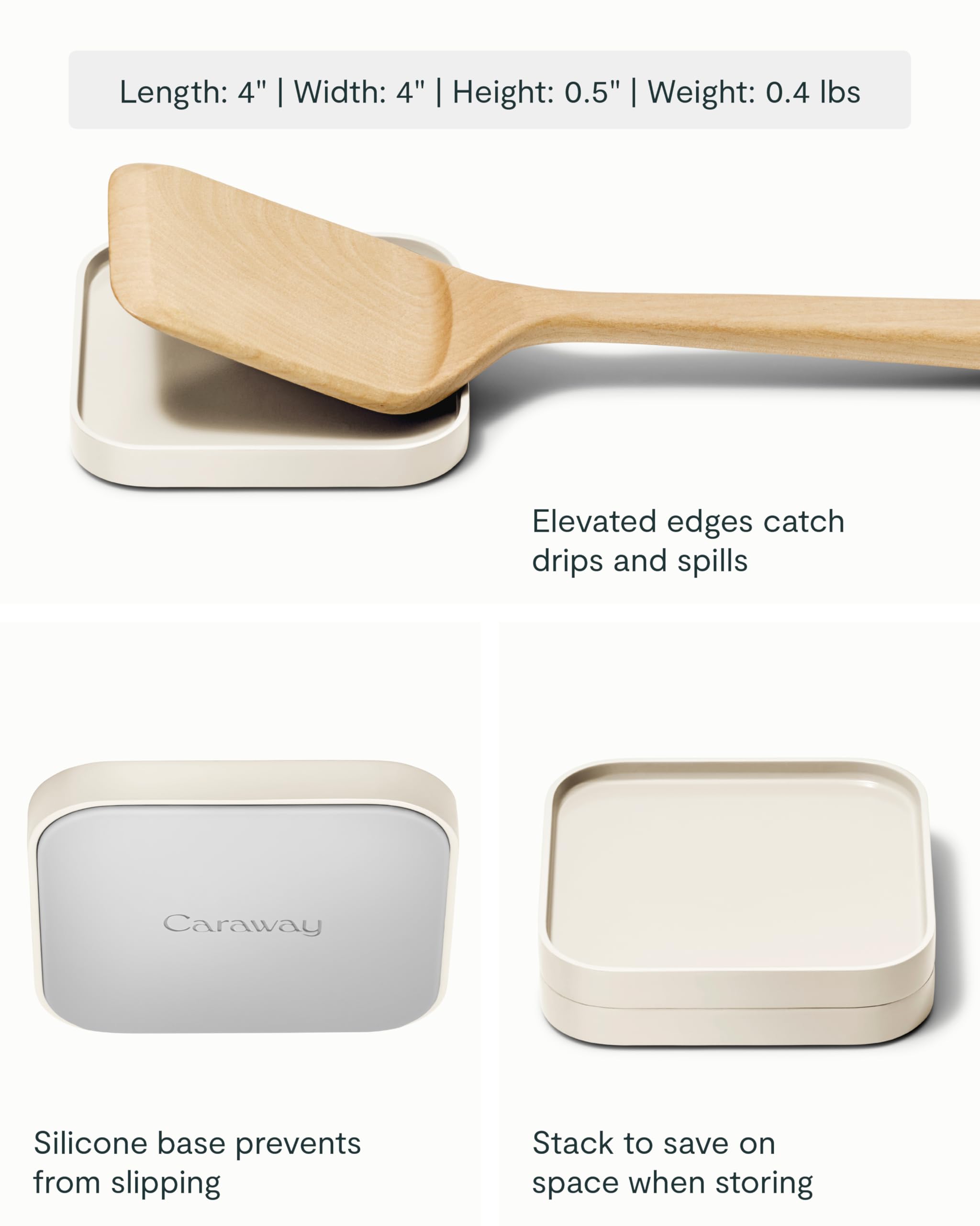 Stackable Caraway spoon rest with non-slip base