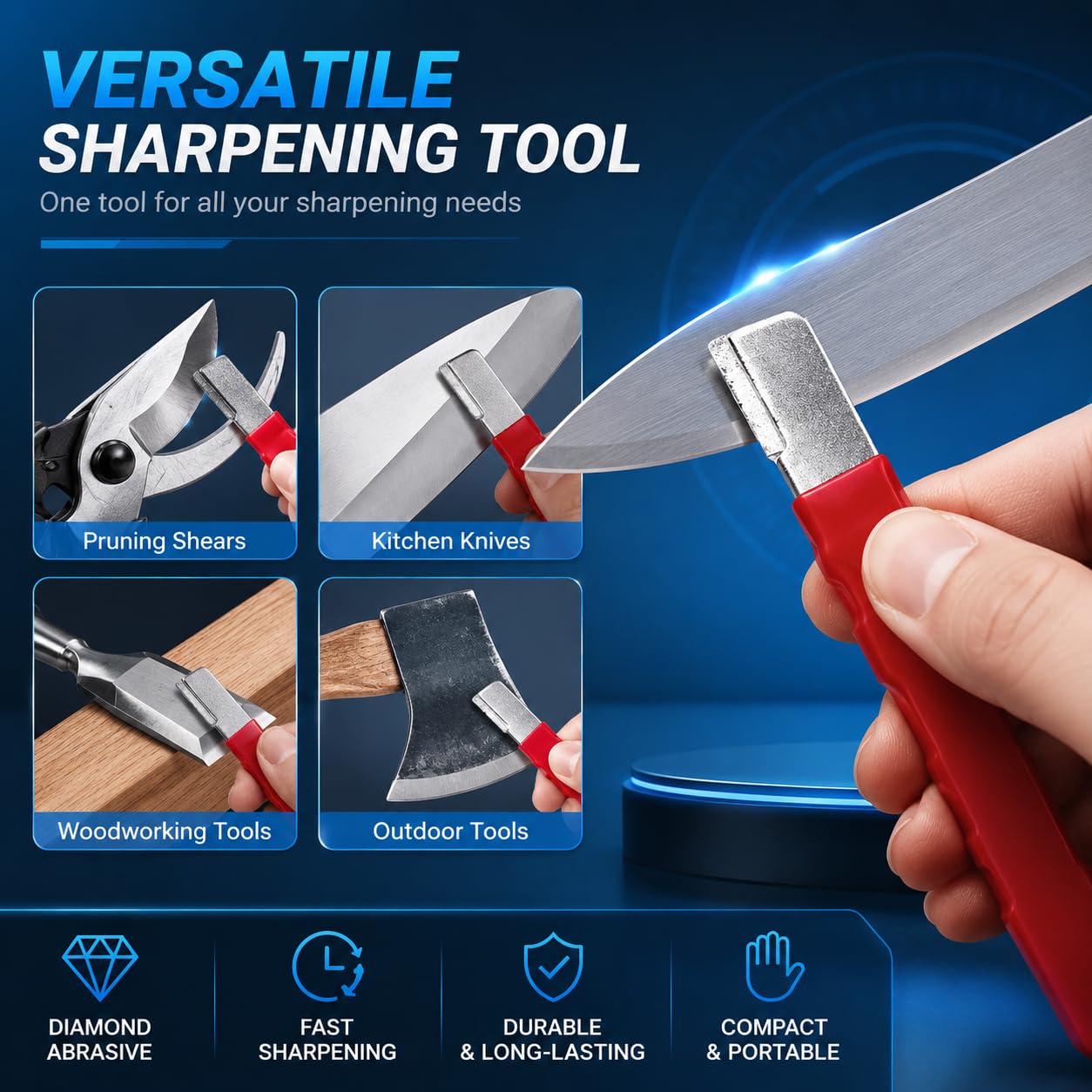 Carbide handheld sharpener for pruning shears and knives
