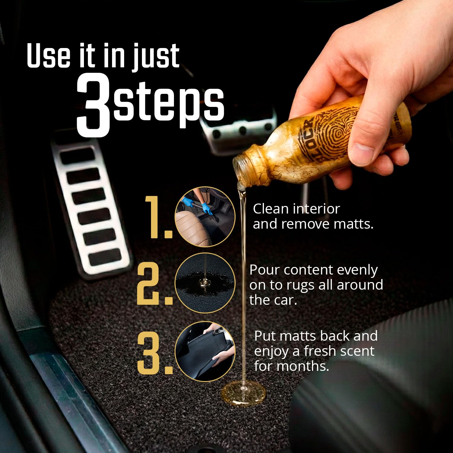 Two minute application of Carblock perfume for car interior
