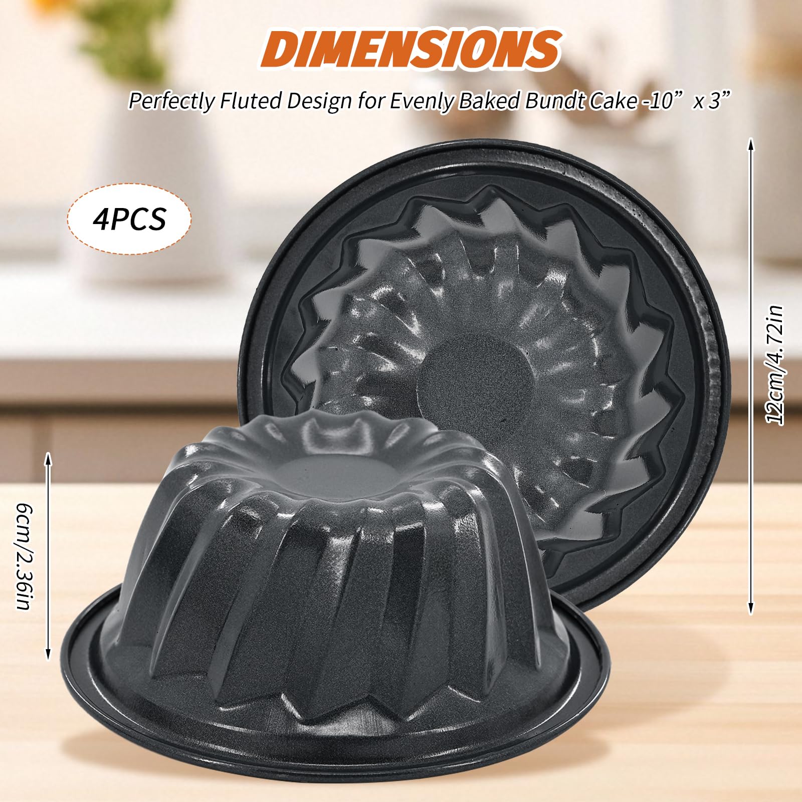Nonstick coated mini Bundt pans 4 piece set in black