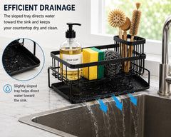 Scrub brush holder included for cleaning accessories beside sink