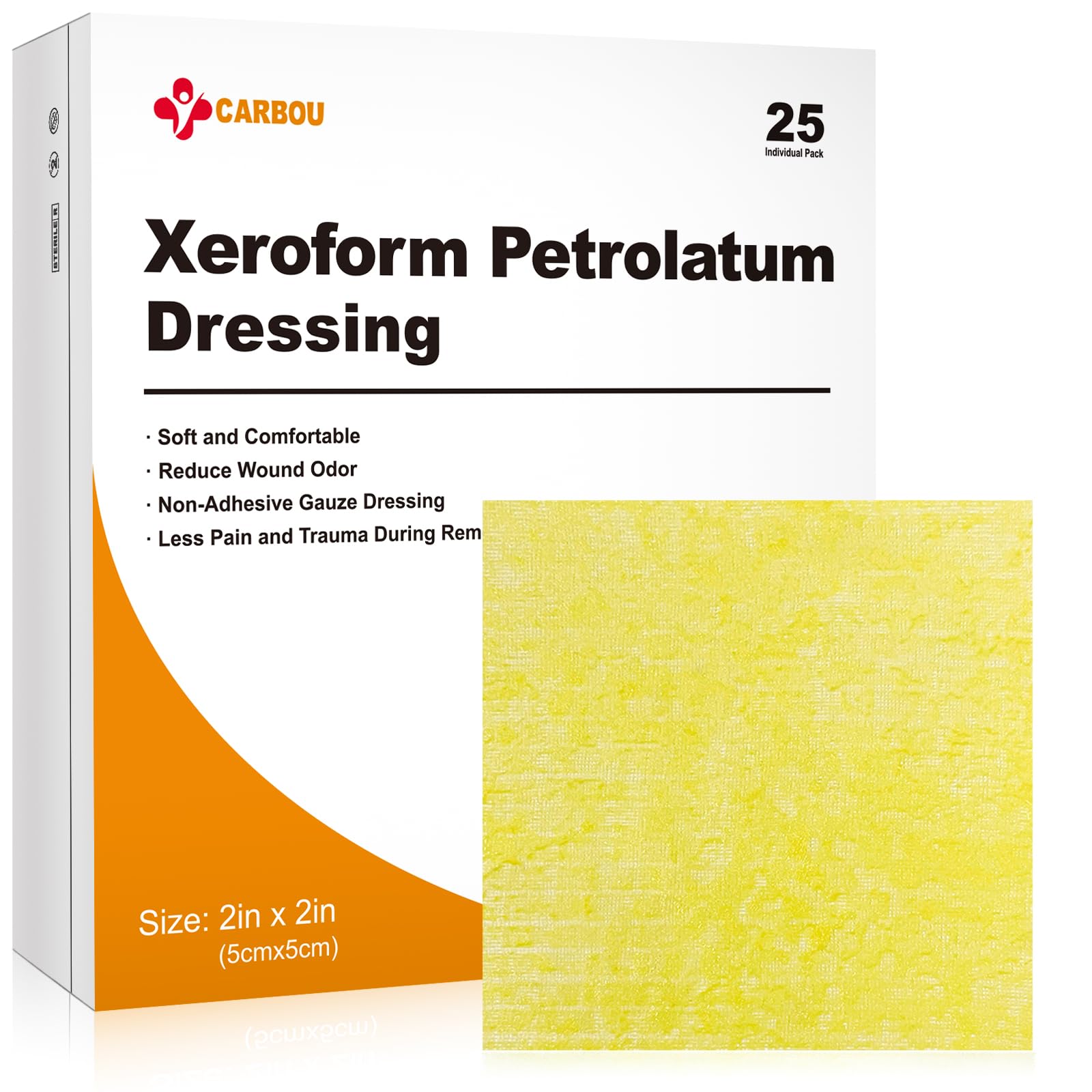 Carbou Medical Xeroform petrolatum dressing 2x2 inch individually wrapped 25 pack