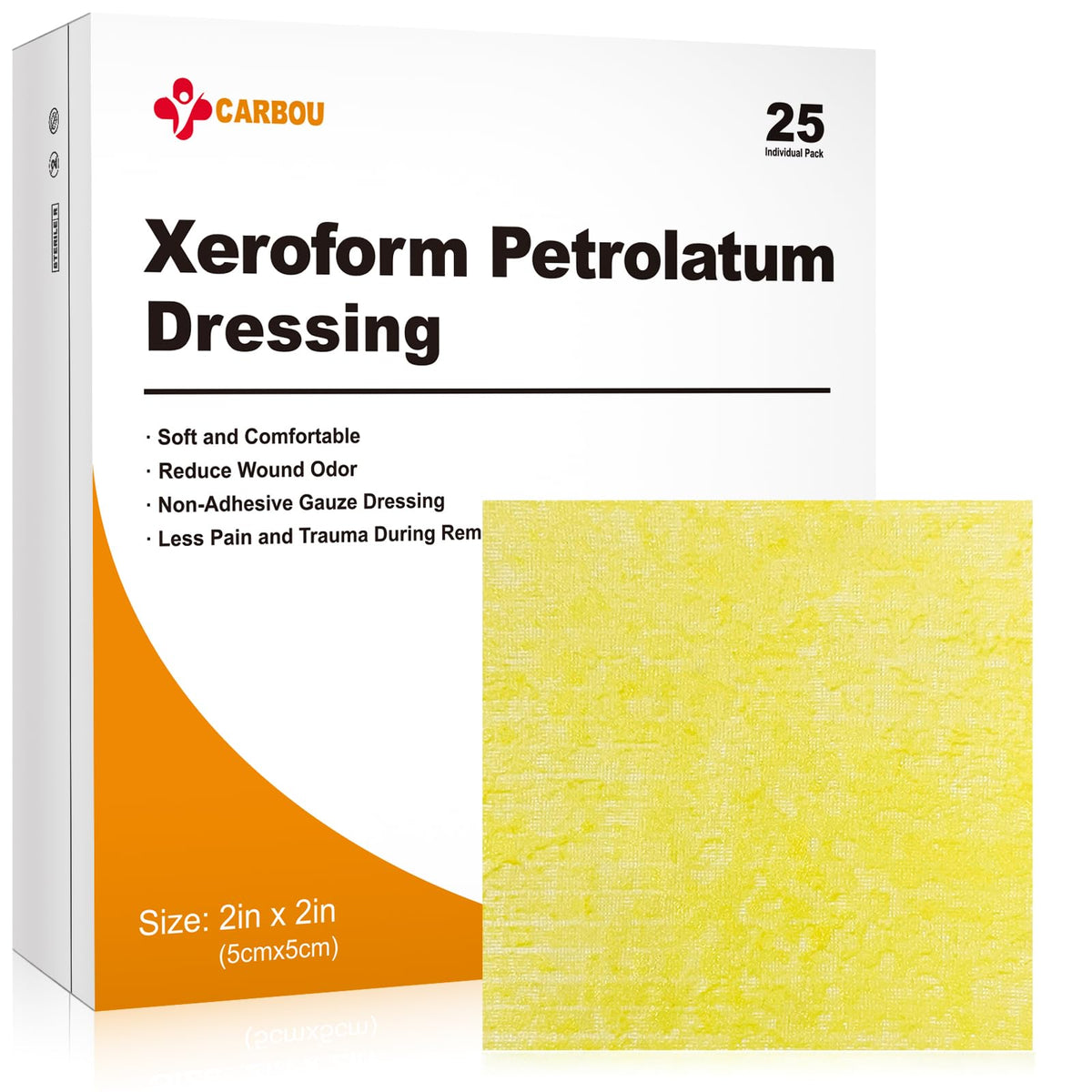 Carbou Medical Xeroform petrolatum dressing 2x2 inch individually wrapped 25 pack