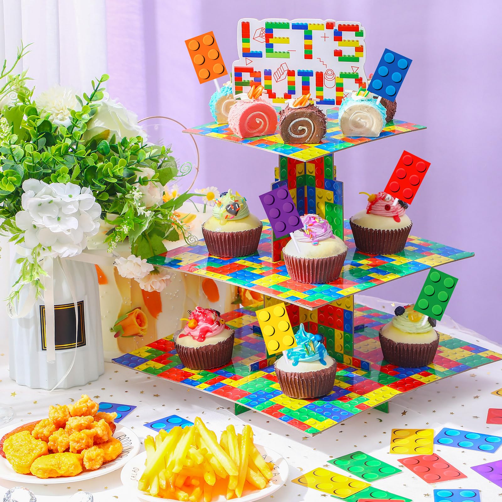 Cardboard stand with toppers for cupcakes