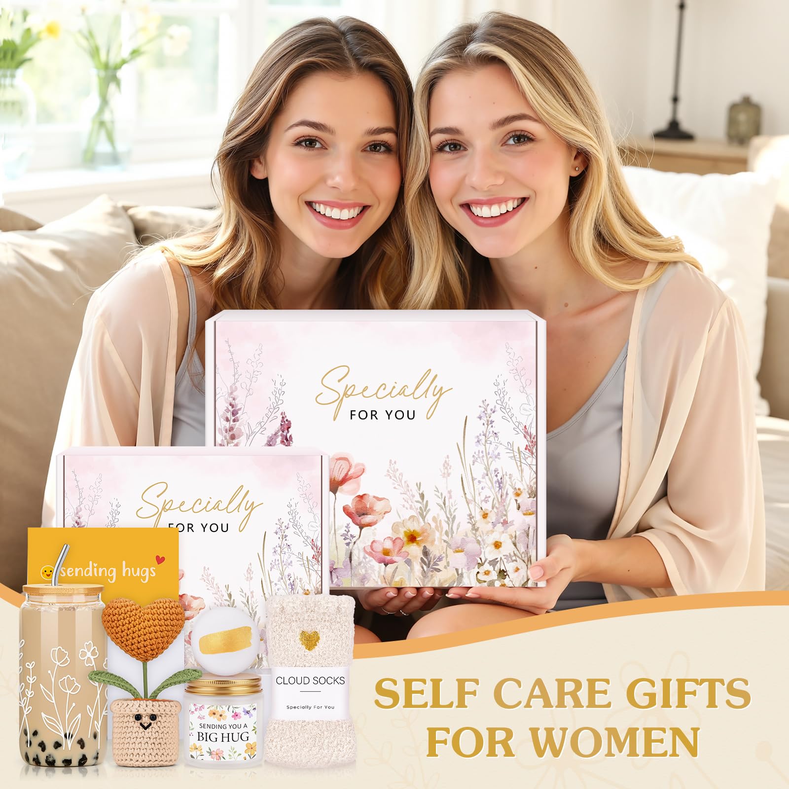 Elegant gift box packaging for care package for women