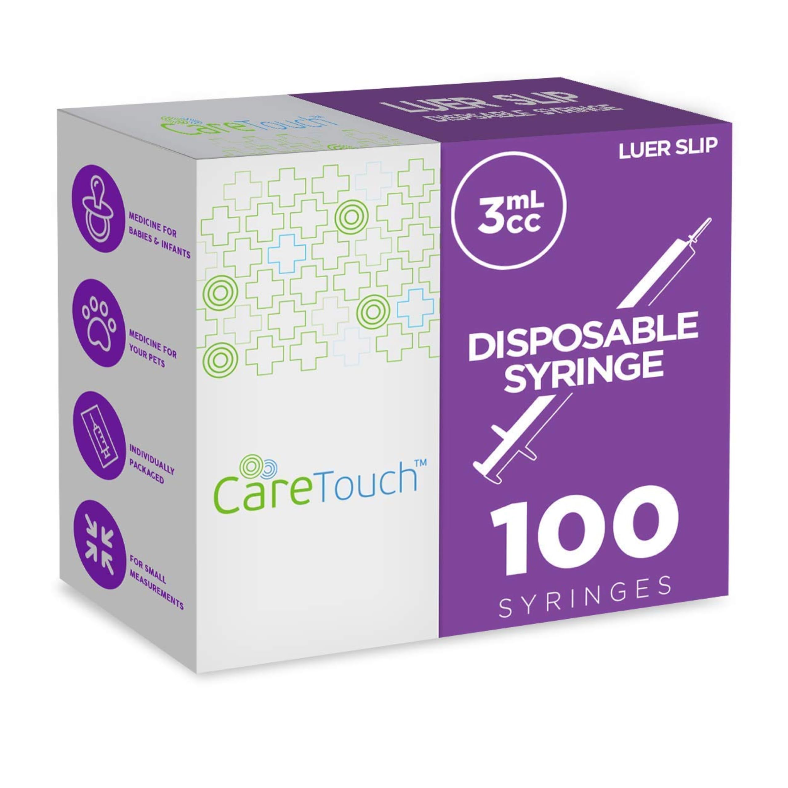 Care Touch disposable syringes without needle 3ml 100 count packaging
