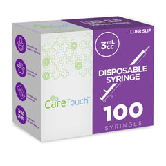 Care Touch disposable syringes without needle 3ml 100 count packaging