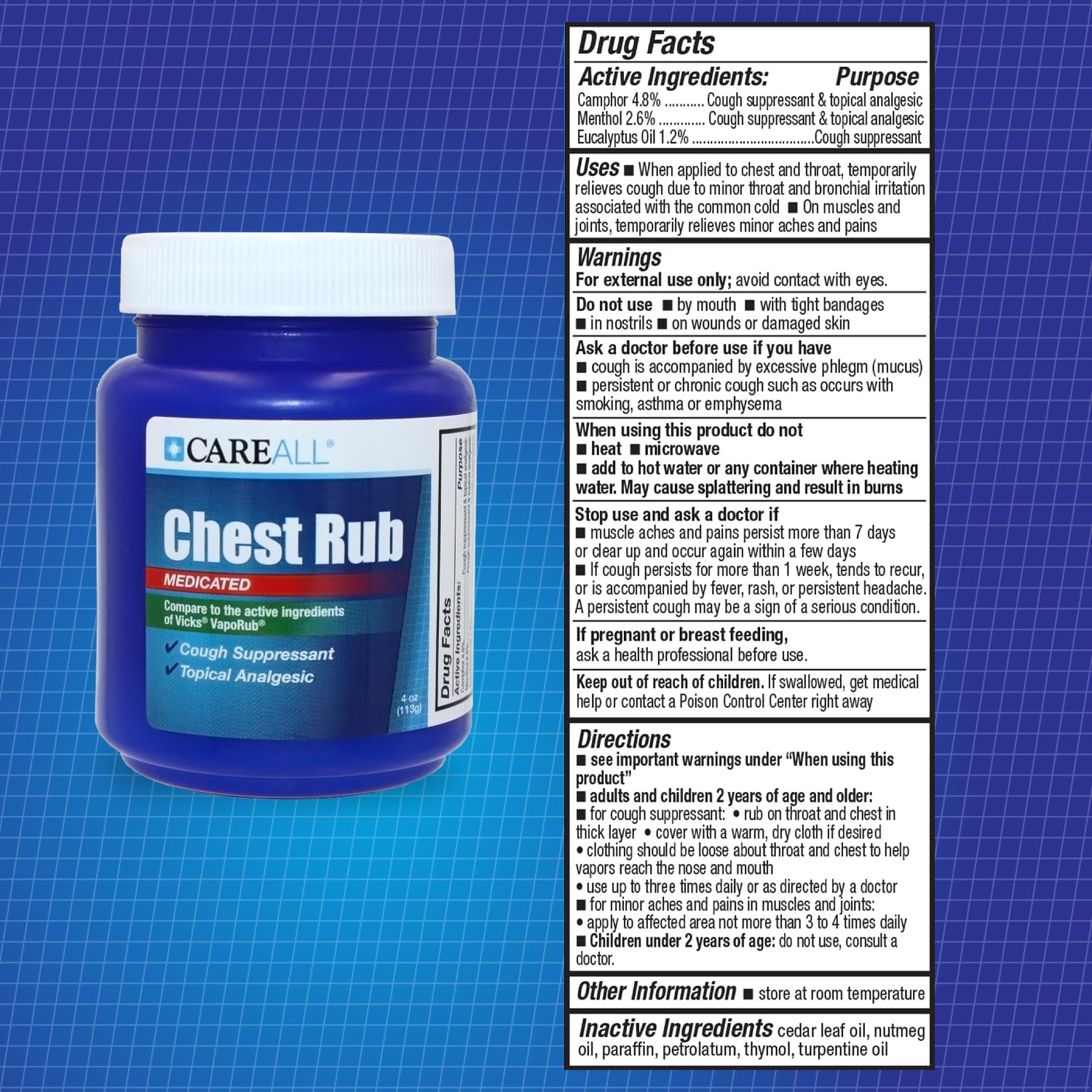 FDA registered packaging showing lot and expiration date for CareAll Chest Rub
