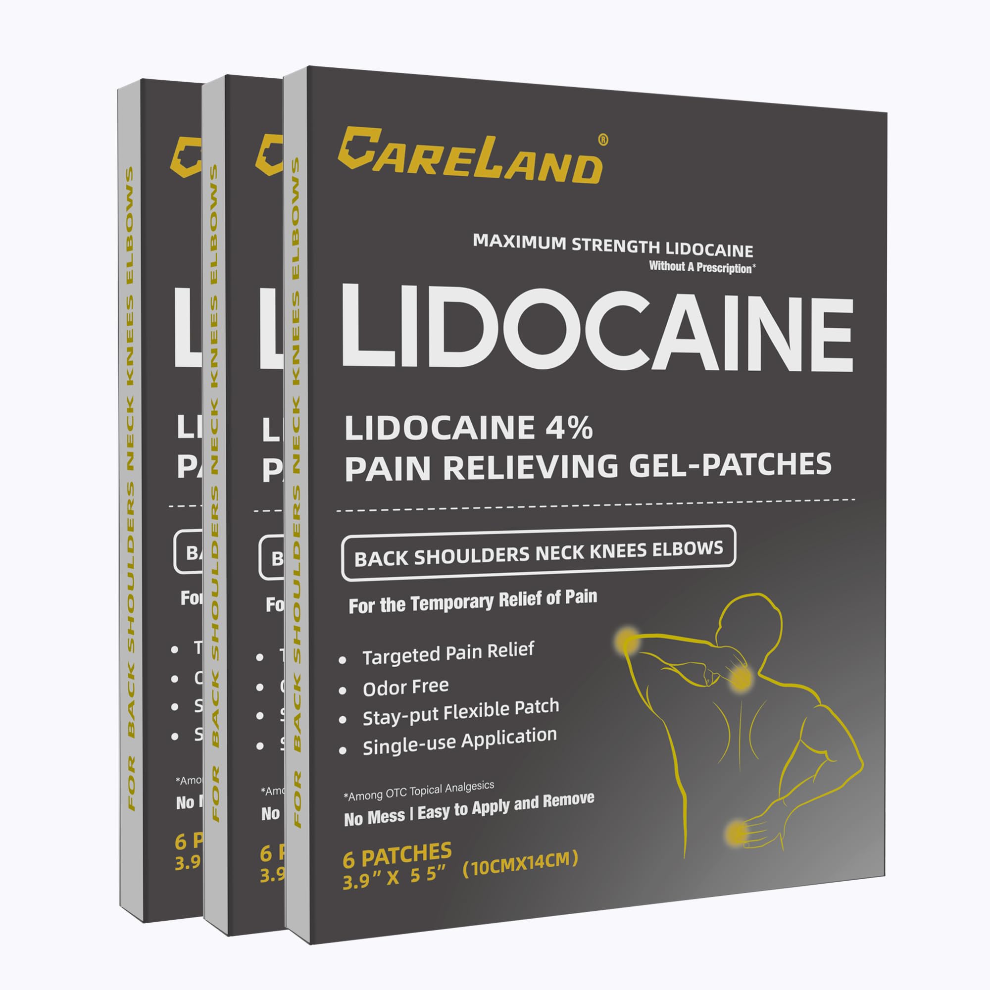 CARELAND 4% Lidocaine Gel Patches box and label