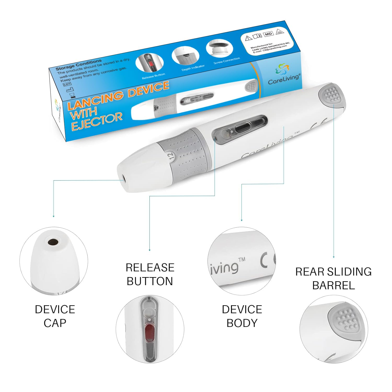 Depth settings dial on CareLiving Lancing Device showing levels