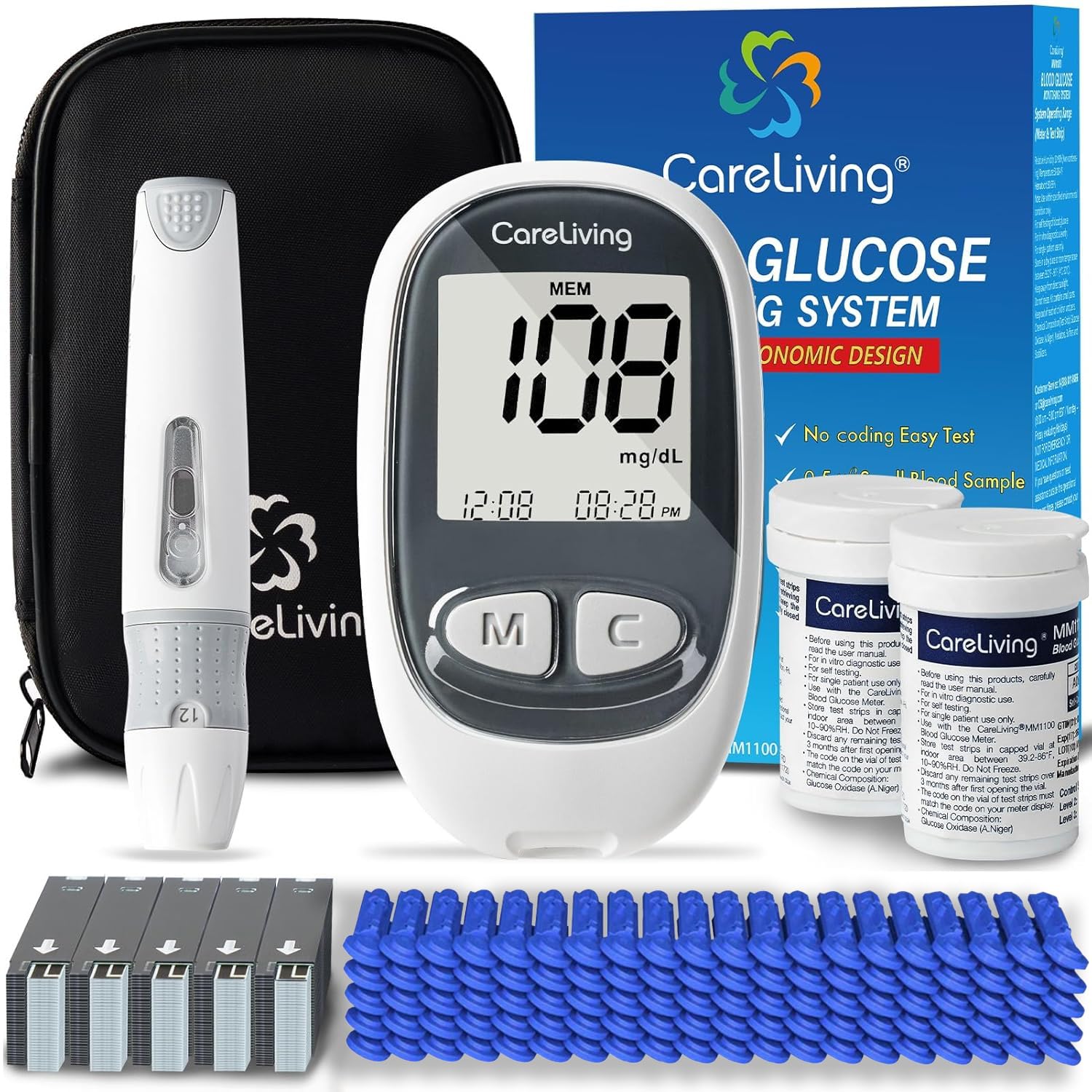 CareLiving MM1100 blood glucose monitor kit