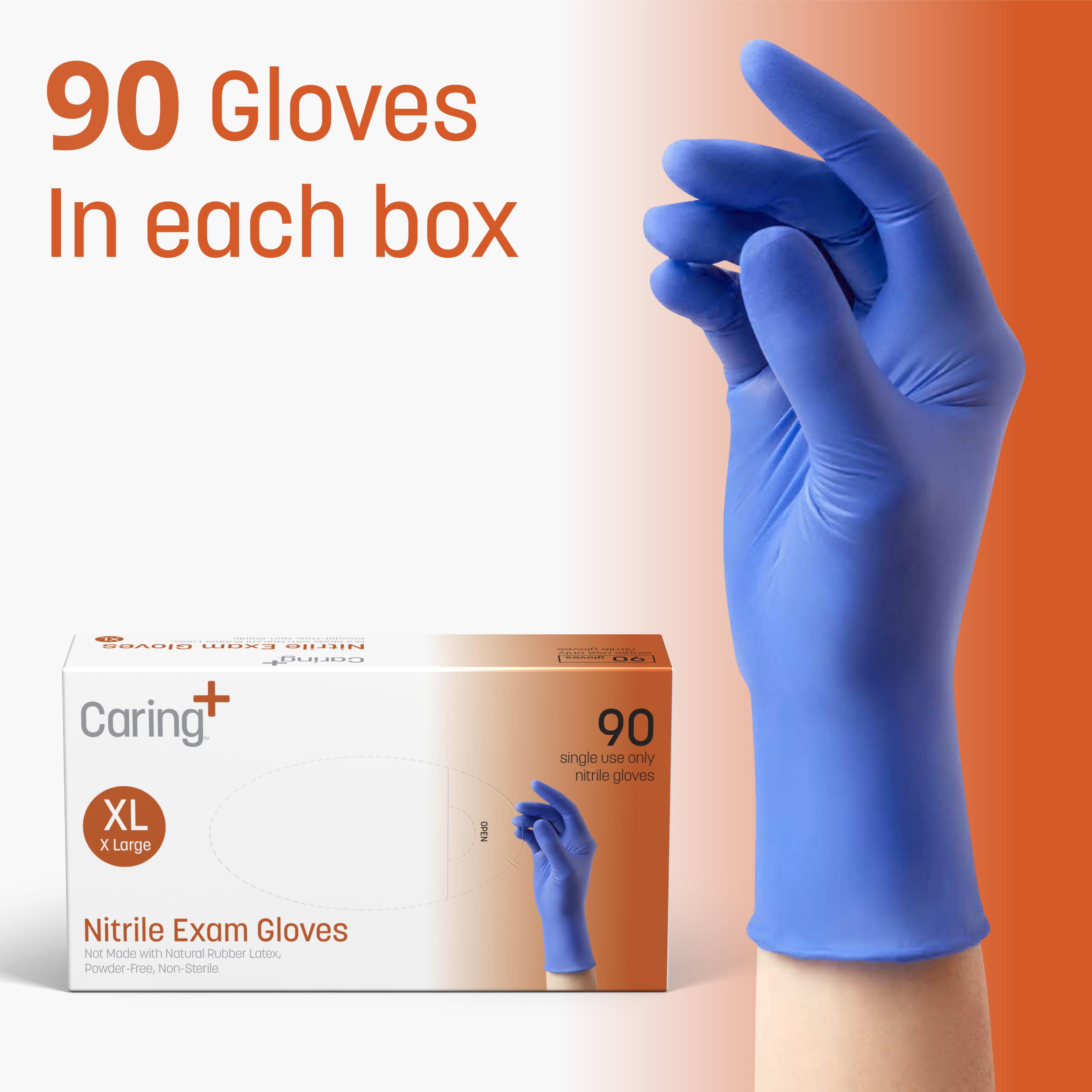 Caring nitrile exam gloves textured fingertips ambidextrous design