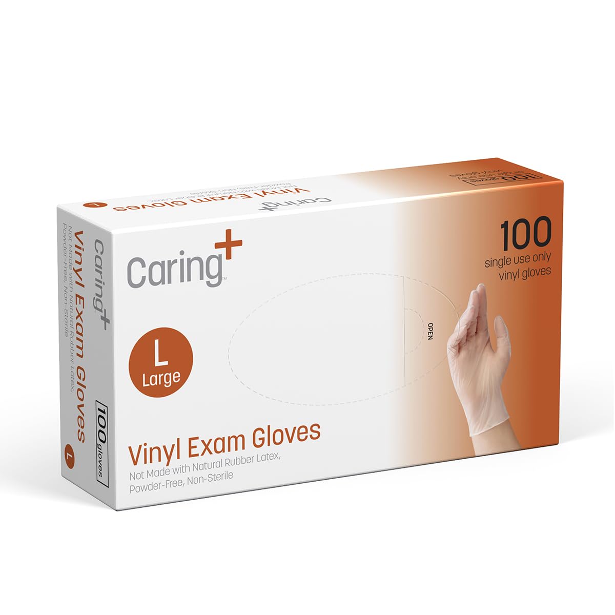 Caring Vinyl Exam Gloves large 100ct packaging