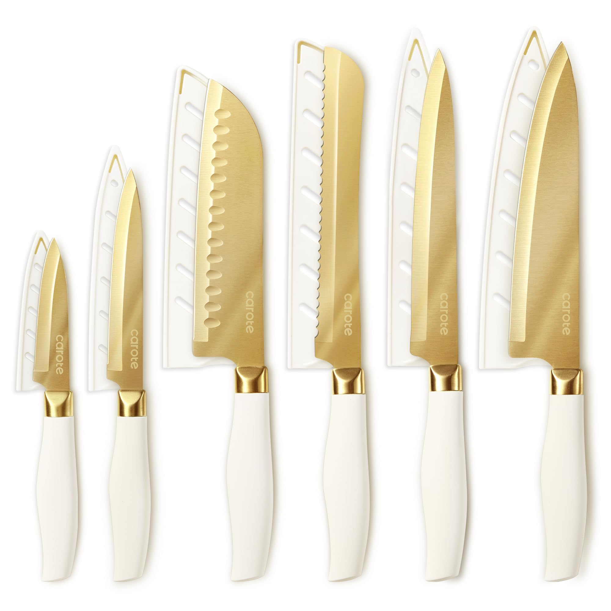 CAROTE 12PCS Kitchen Knife Set with white and gold finish