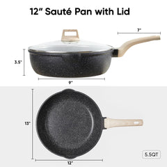 CAROTE nonstick pan with lid induction compatible 5.5 Qt