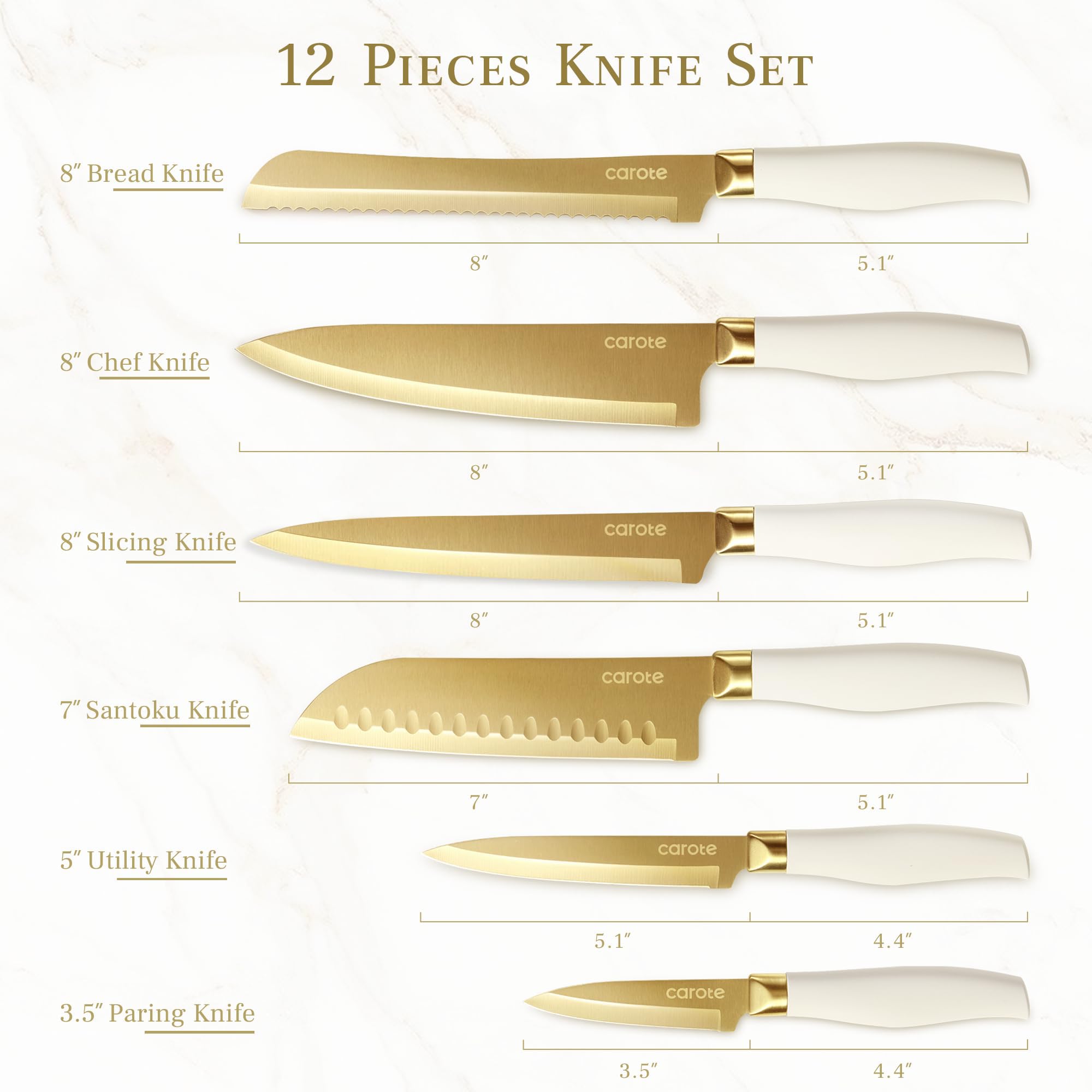 CAROTE 8in chef knife with gold titanium coating
