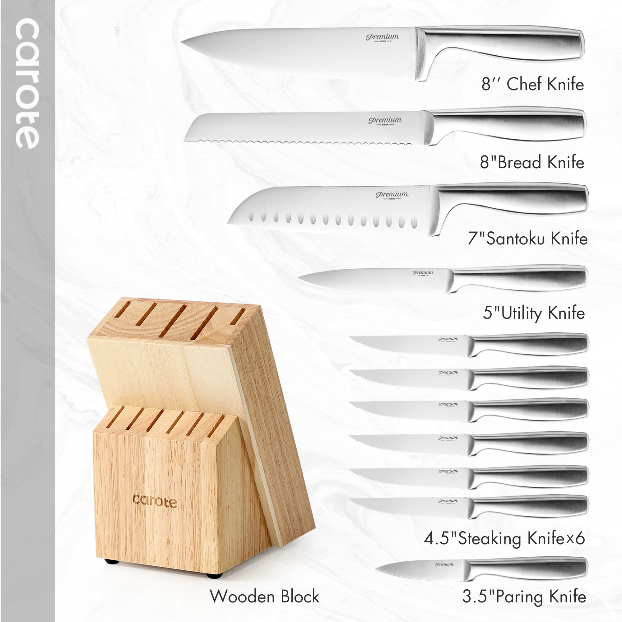 CAROTE All-Stainless Steel Knife Block Set product image