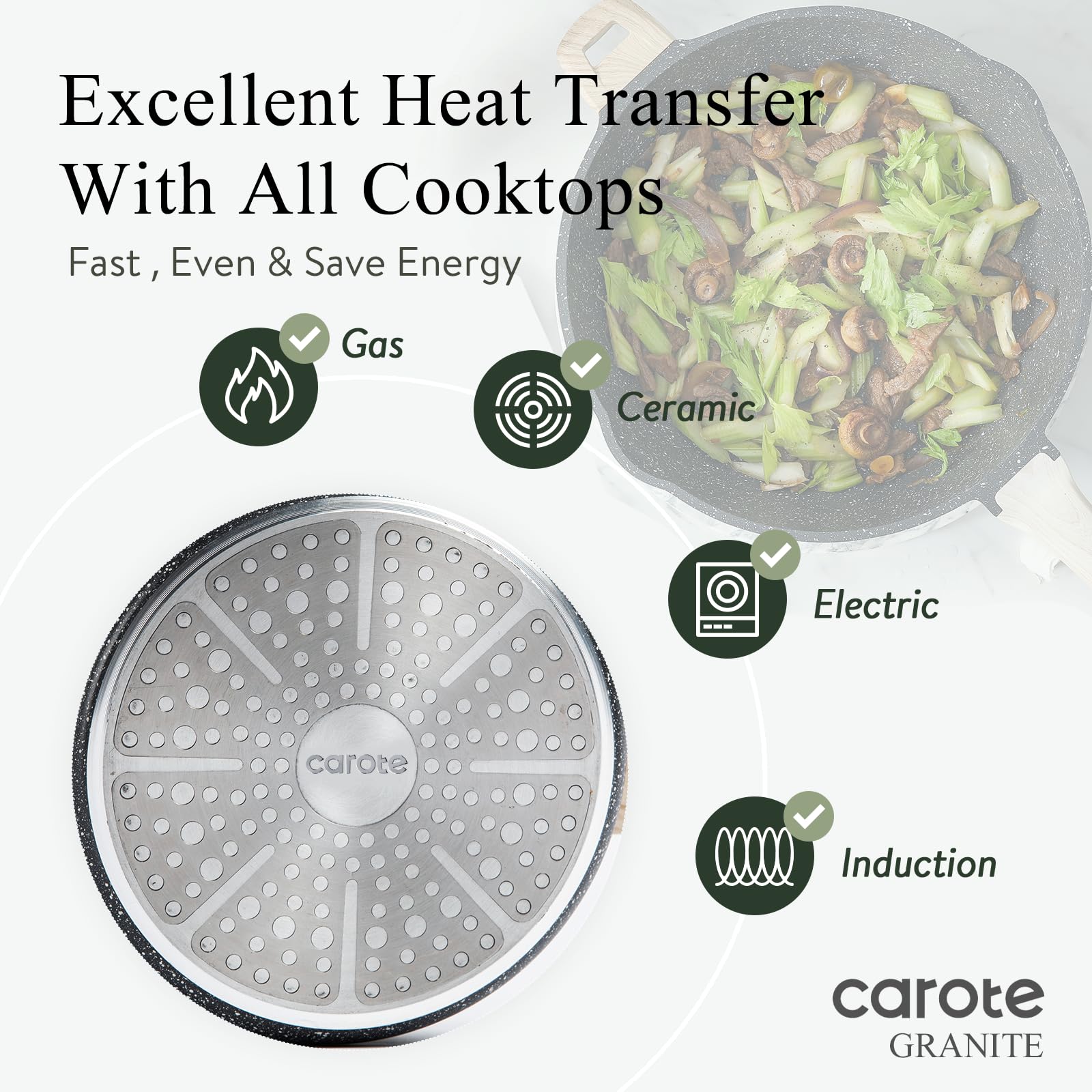 Rivetless interior nonstick pan with lid CAROTE