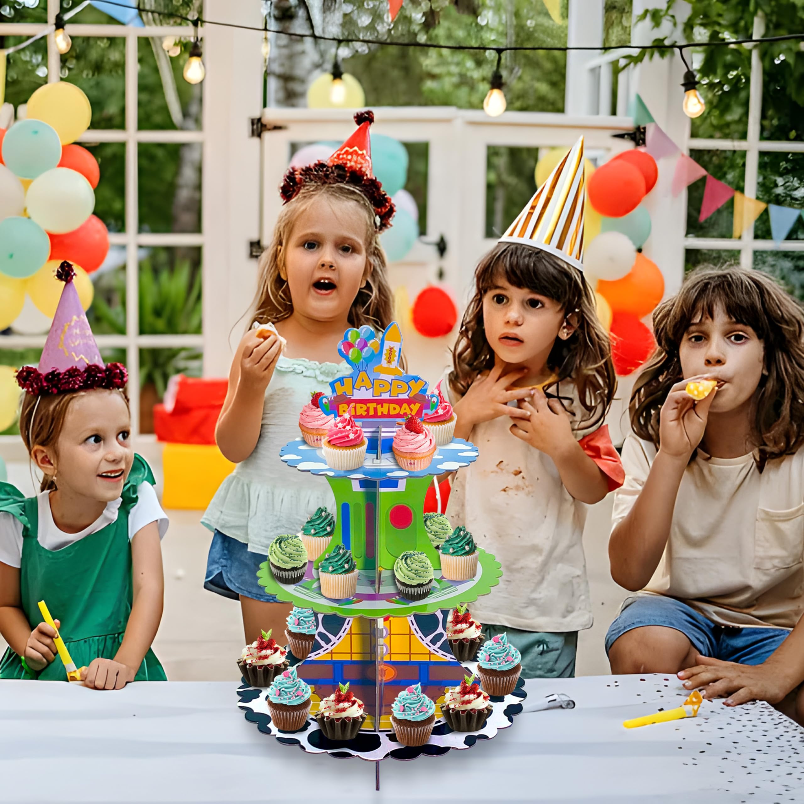 Birthday party gift cupcake stand with festive look