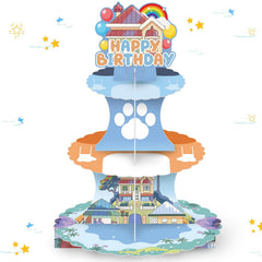 Cartoon Dog 3-Tier Cupcake Stand tall 13 inches blue design