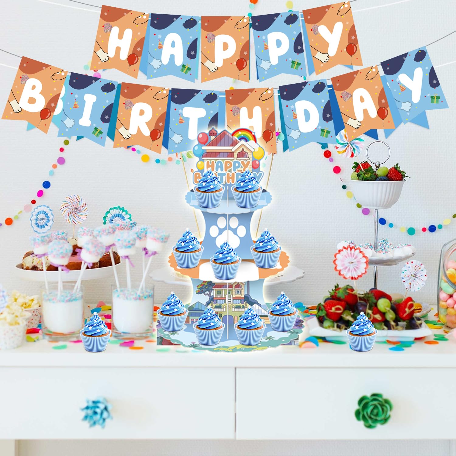 Three-tier cardboard cupcake rack with 10 inch middle tray