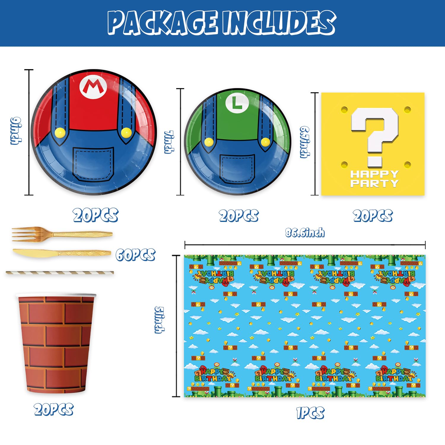 Cartoon game theme cups and straws for birthday party