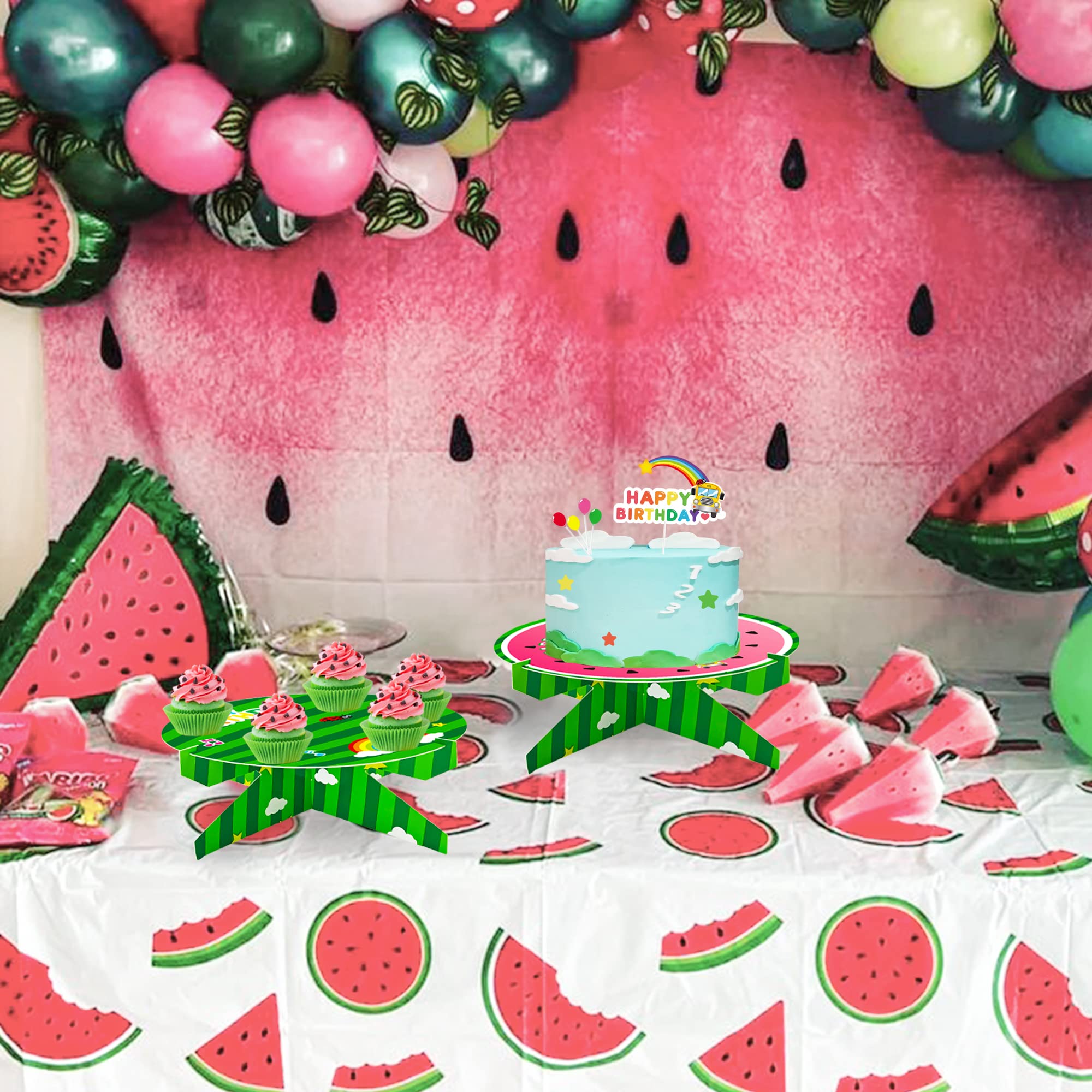 Cartoon melon themed dessert stand for cupcakes and snacks