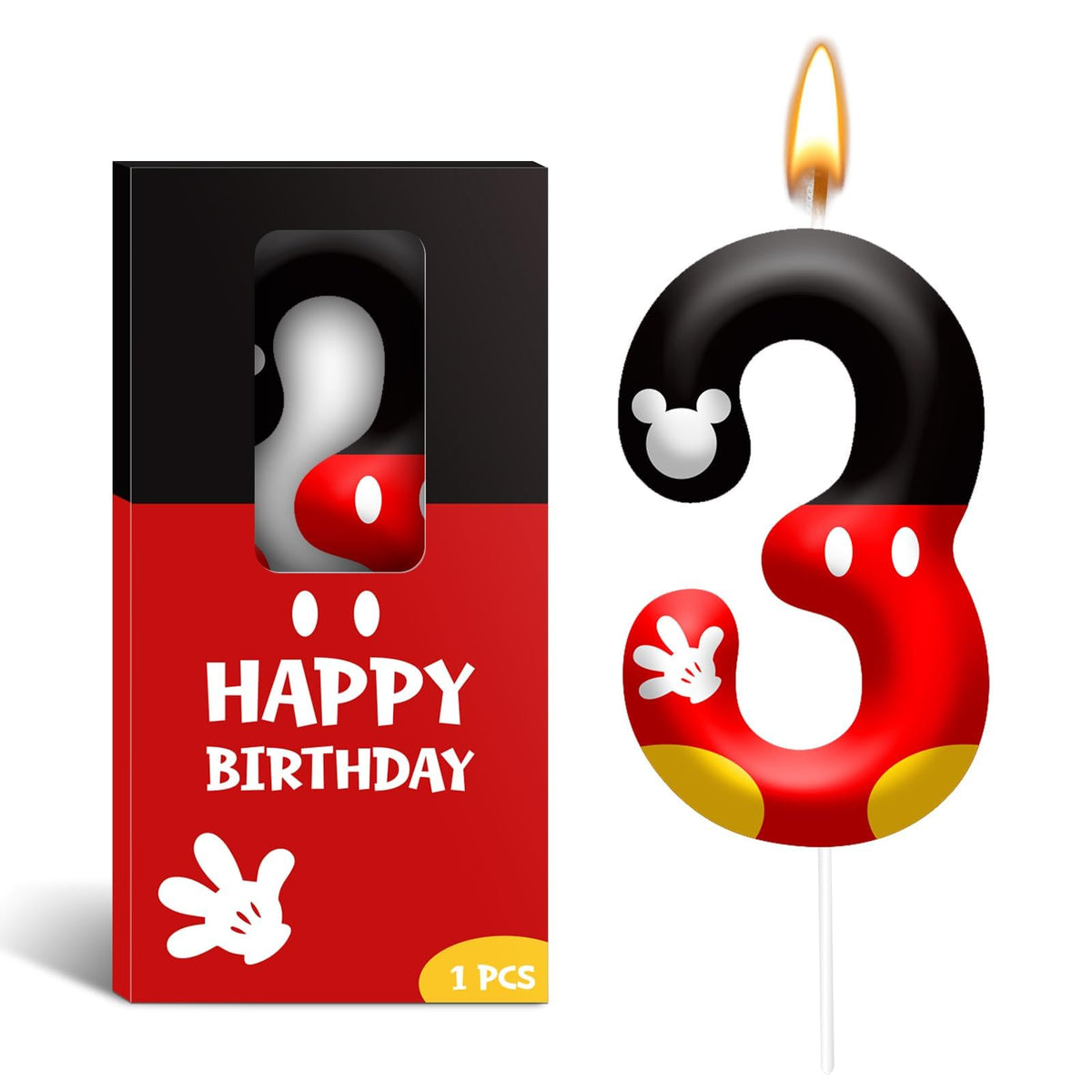 Cartoon Mouse Birthday Candle Number 3 package contents