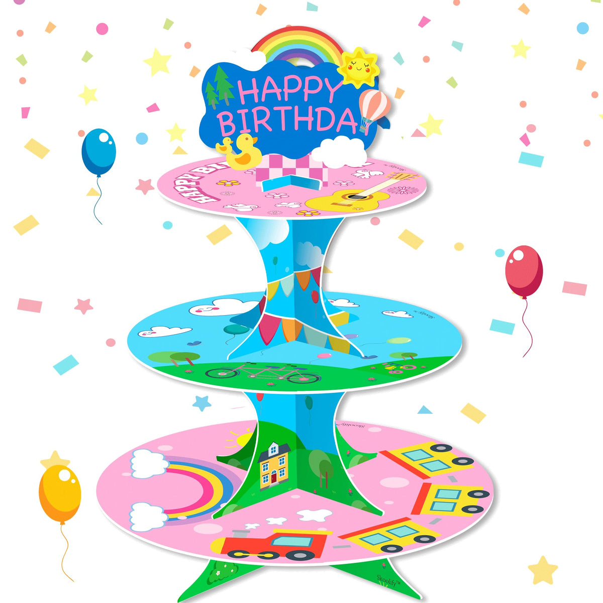 Cartoon pink cupcake stand for girls 3 tier display