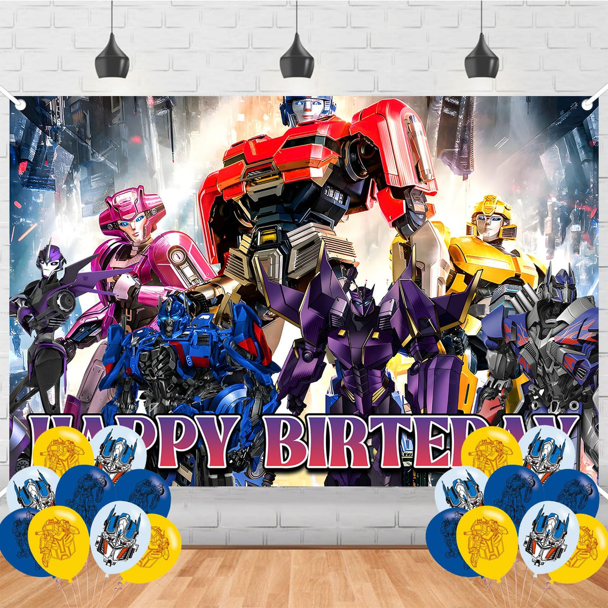 Cartoon Robot Birthday Party Decorations Transformerr Banner backdrop for boys