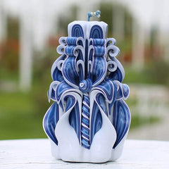 Navy Blue carved candle height 6.7 inches