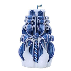 Carved Candles Navy Blue front view with knife-slot details
